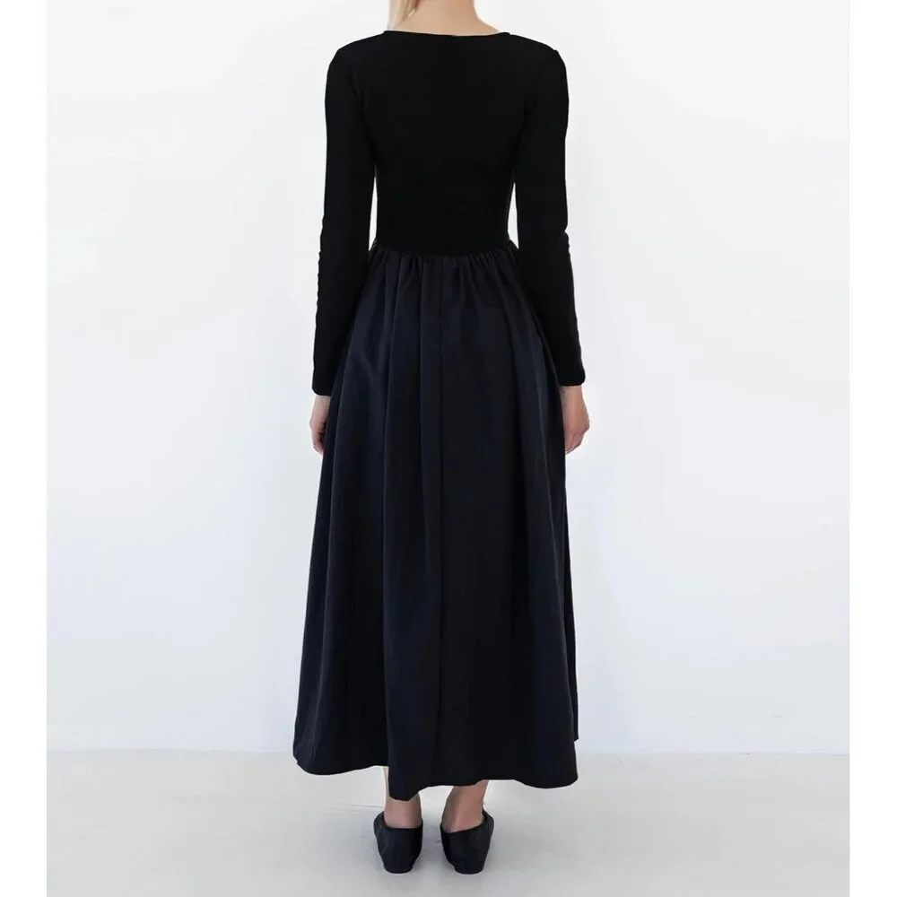 Women Maxi Dress Cotton Blend Long Sleeve Boat Neck Drop Waist Casual - Picture 5 of 5